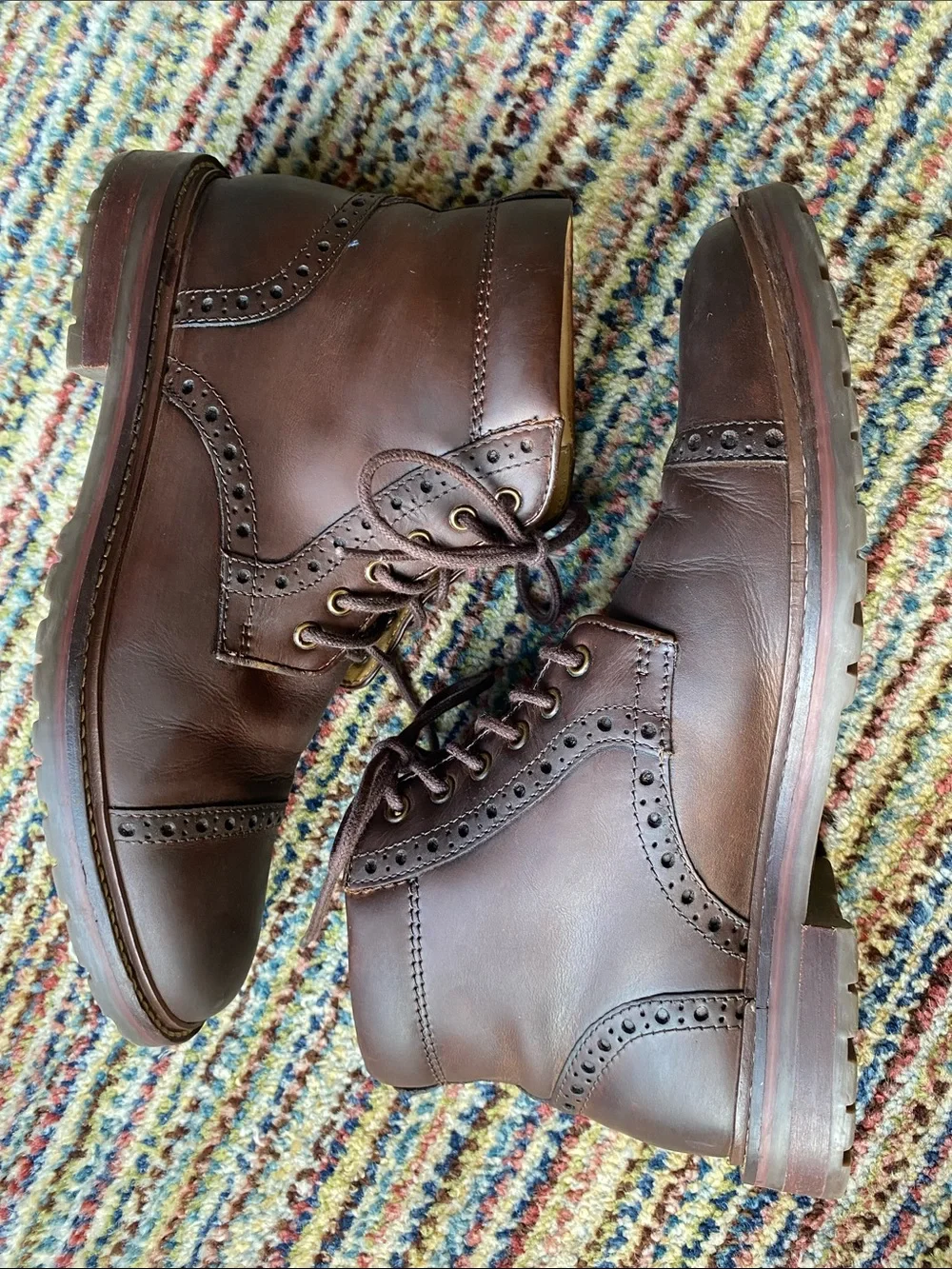 Men's Florsheim Brown Leather Cap-Toe Brogue Lace-Up Boots size 7